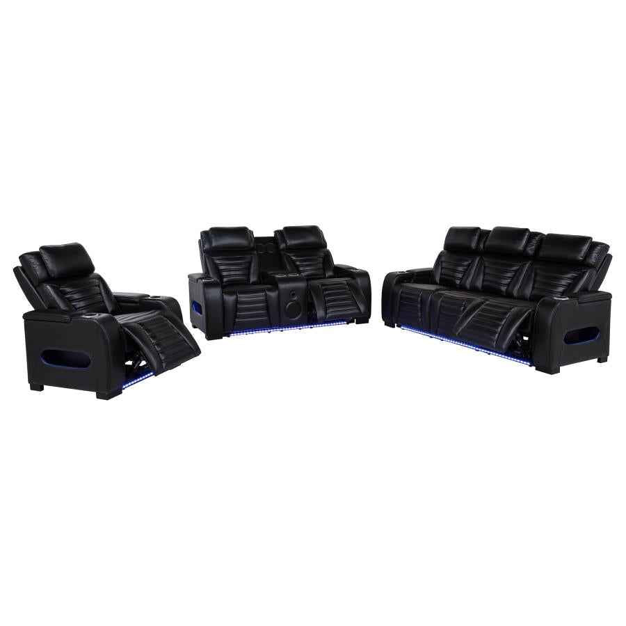 Zuma 3-piece Faux Leather Dual Power LED Sofa Set Black - Home & Sleep Outlet