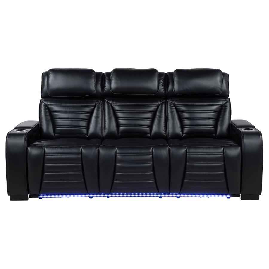 Zuma Faux Leather Dual Power Reclining LED Sofa Black - Home & Sleep Outlet