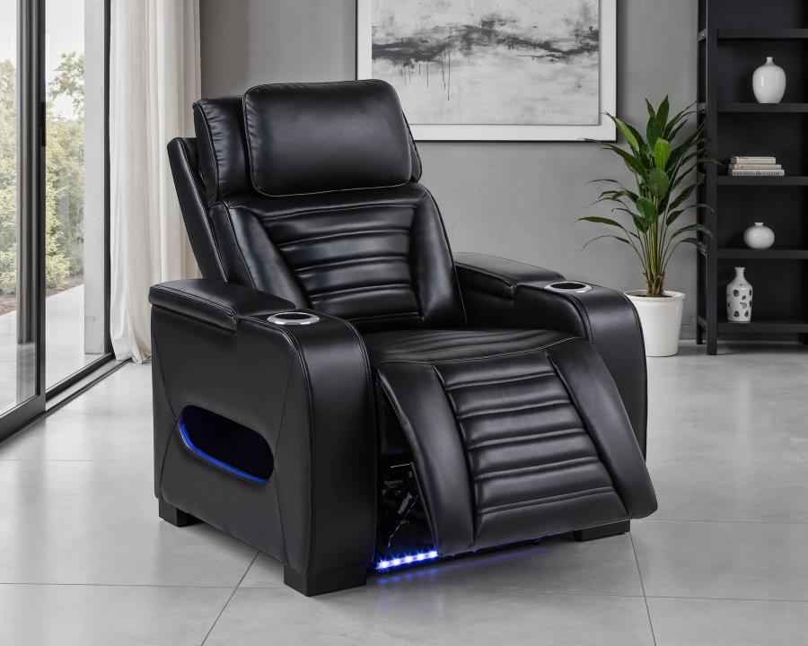 Zuma Faux Leather Upholstered Dual Power LED Recliner Black - Home & Sleep Outlet