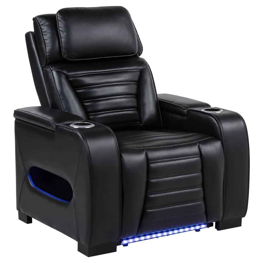 Zuma Faux Leather Upholstered Dual Power LED Recliner Black - Home & Sleep Outlet