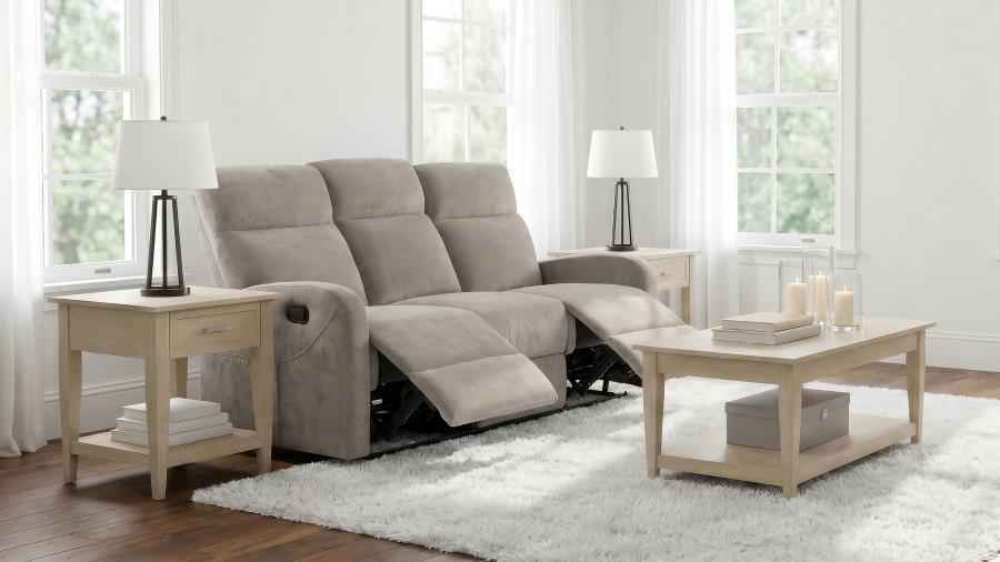 Hamilton Chenille Manual Reclining Sofa Sand - Home & Sleep Outlet
