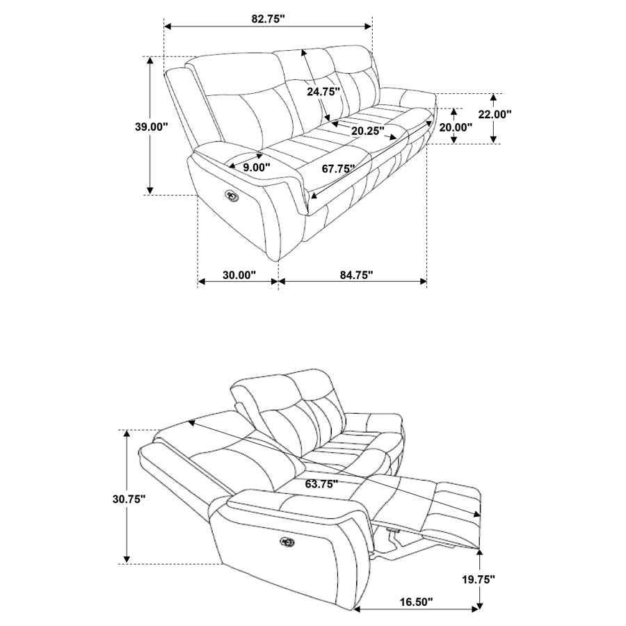 Lawrence Upholstered Padded Arm Reclining Sofa Charcoal
