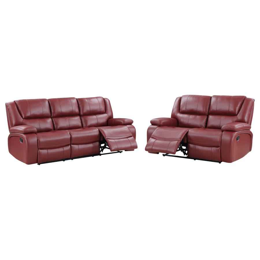 Camila 2-piece Upholstered Reclining Sofa Set Red