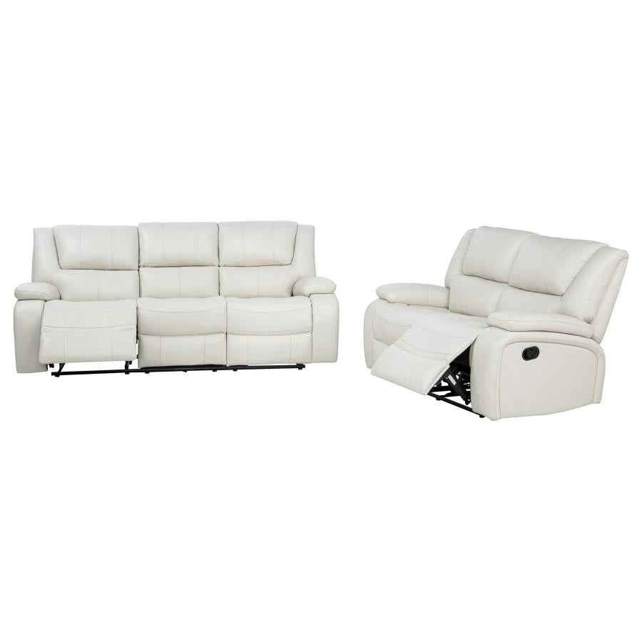 Camila 2-piece Upholstered Reclining Sofa Set White