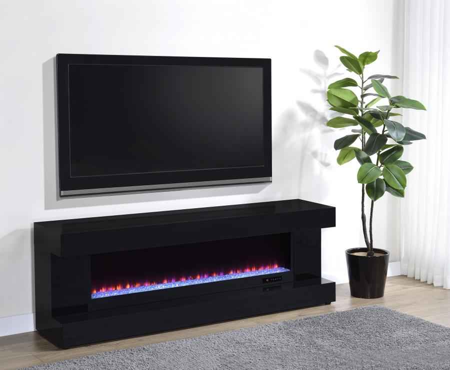 Mallory TV Stand Fireplace Console Bluetooth Speaker Black High Gloss - Home & Sleep Outlet