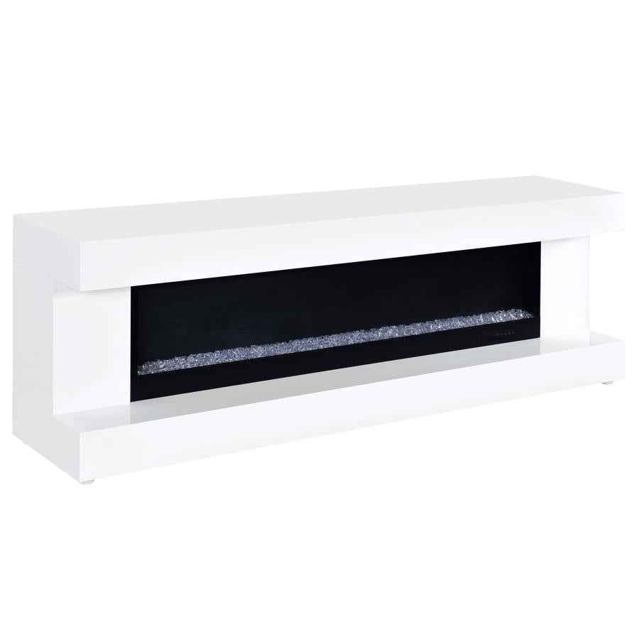 Mallory TV Stand Fireplace Console Bluetooth Speaker White High Gloss - Home & Sleep Outlet