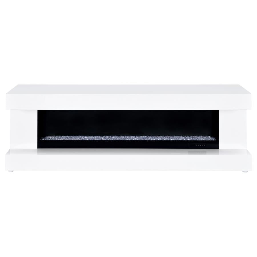 Mallory TV Stand Fireplace Console Bluetooth Speaker White High Gloss - Home & Sleep Outlet