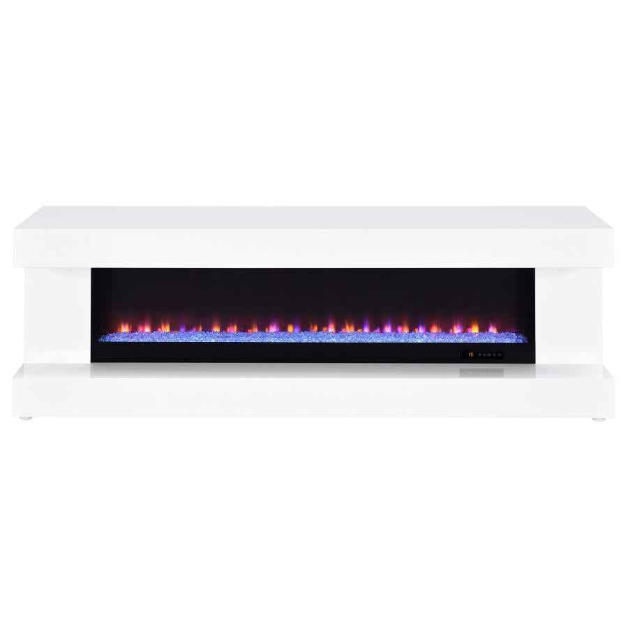 Mallory TV Stand Fireplace Console Bluetooth Speaker White High Gloss - Home & Sleep Outlet