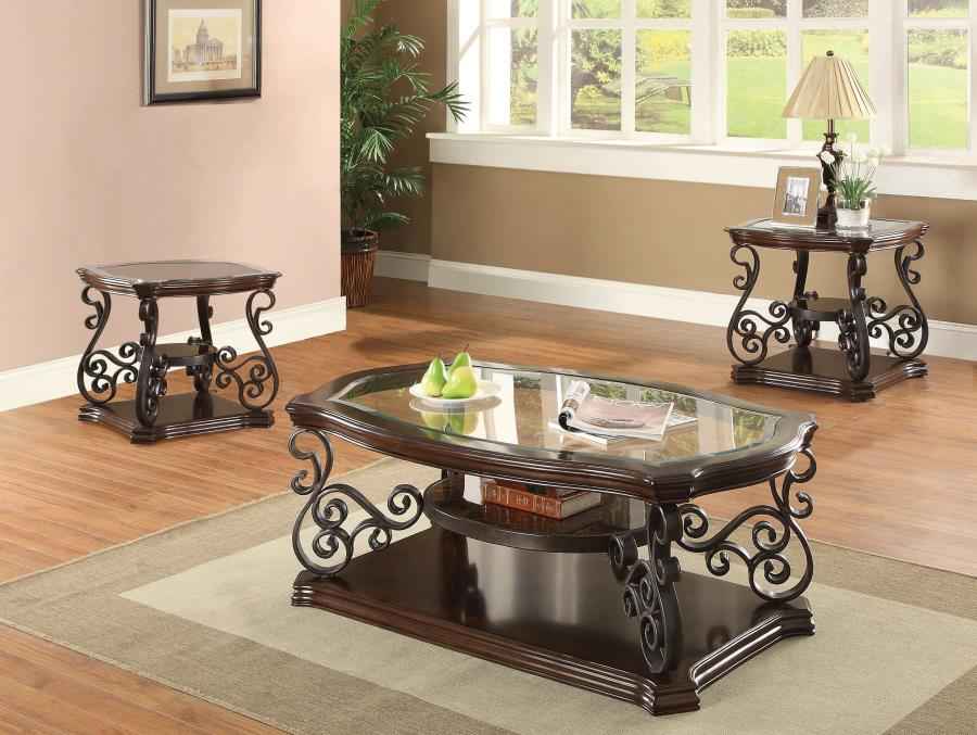 Laney 3-piece Glass Top Coffee and End Table Set Dark Merlot - Home & Sleep Outlet