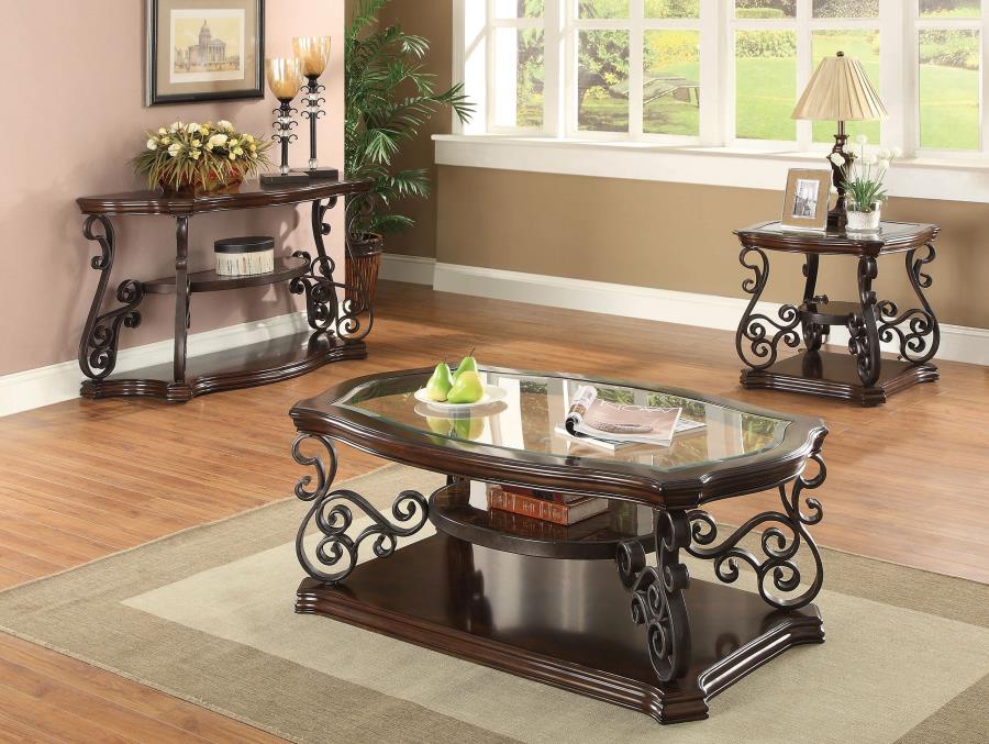 Laney Scrollwork Entryway Sofa Console Table Deep Merlot - Home & Sleep Outlet