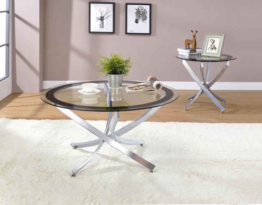 Brooke Round Glass Top Side End Table Metal Base Chrome - Home & Sleep Outlet