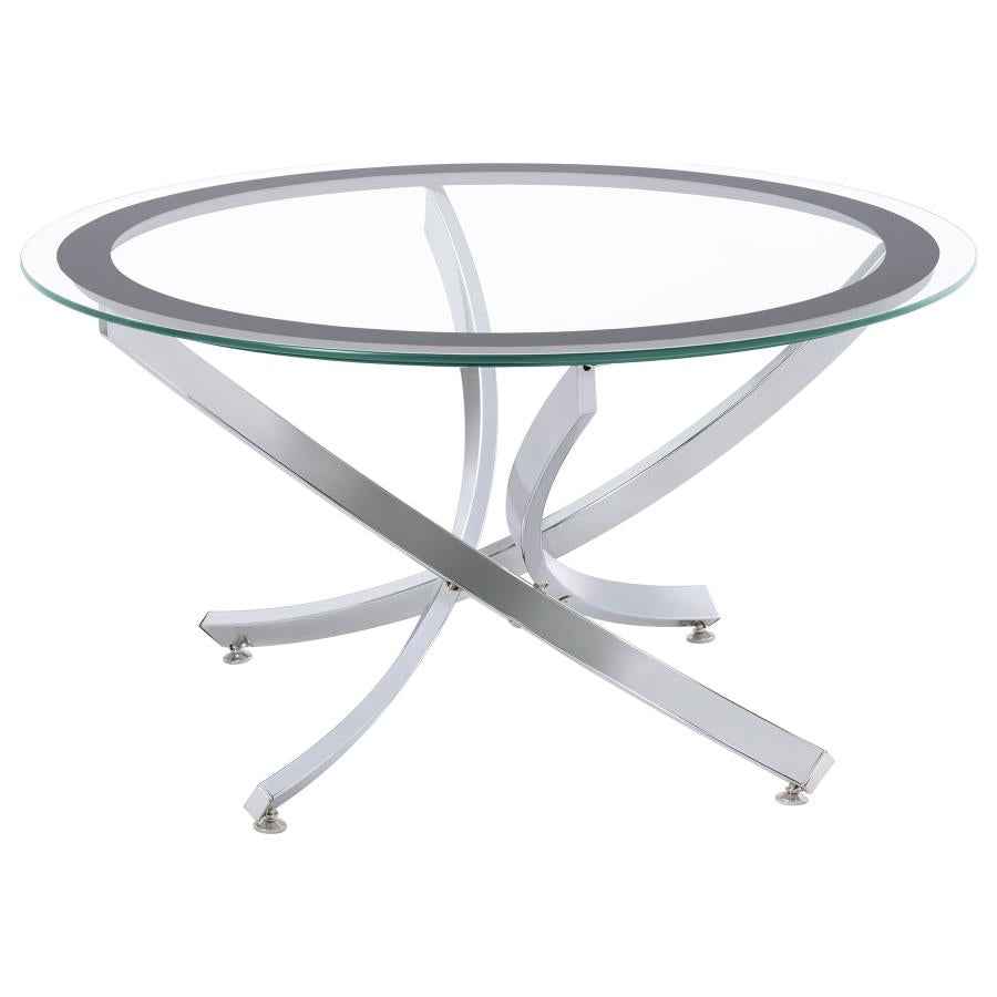 Brooke Round Glass Top Coffee Table Metal Base Chrome - Home & Sleep Outlet