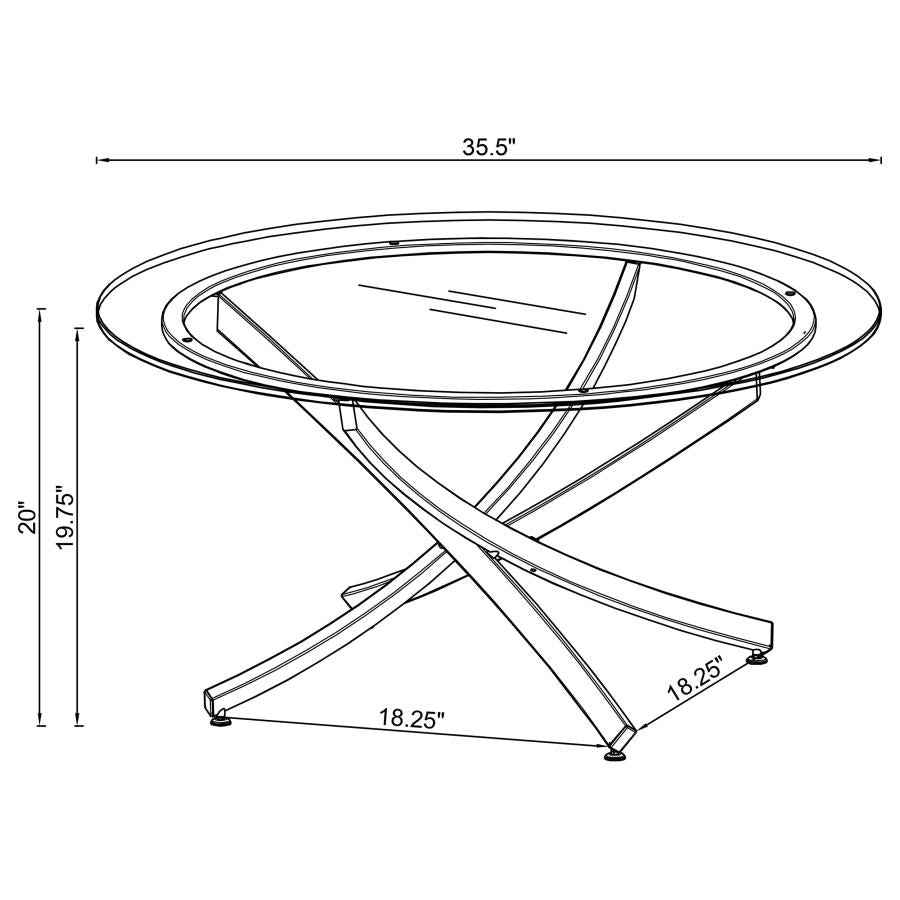 Brooke Round Glass Top Coffee Table Metal Base Chrome - Home & Sleep Outlet