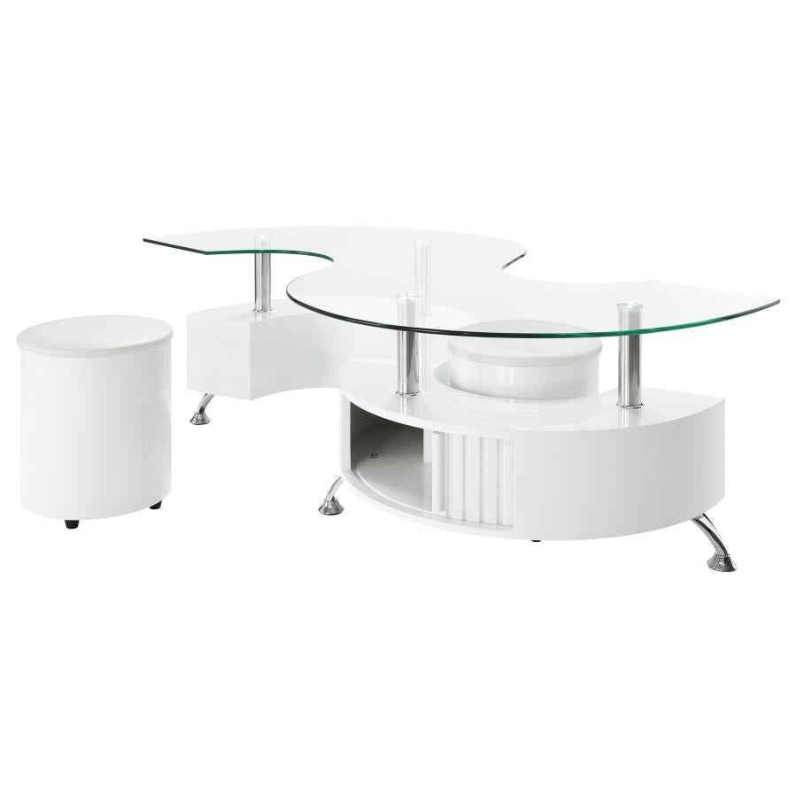 Buckley 3-piece Coffee Table and Stools Set White High Gloss