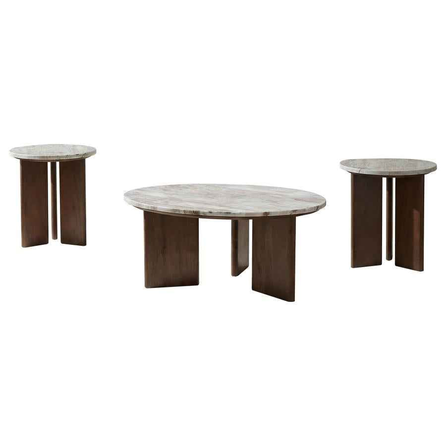 Jenna 3-piece Round Marble Top Coffee Table Set Brown