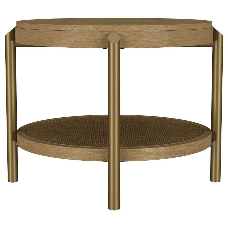 Arini Round End Side Table With Storage Shelf Sand Wash