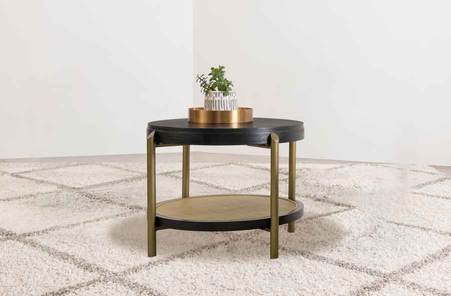 Arini Round End Side Table With Storage Shelf Black
