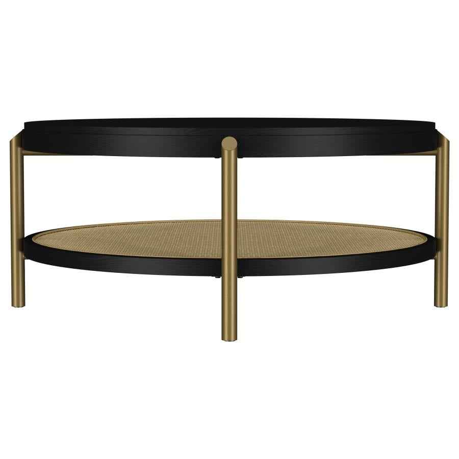 Arini Round Coffee Table With Storage Shelf Black
