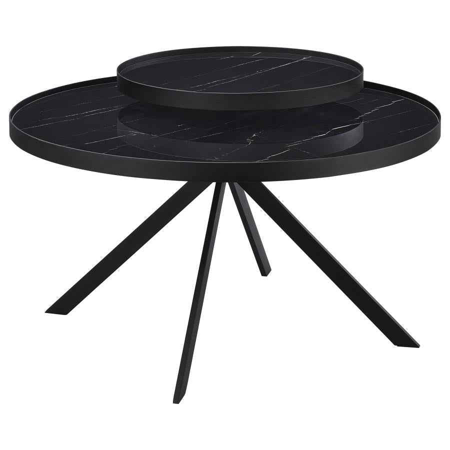 Briggs Round Marble Printed Glass Top Coffee Table Black