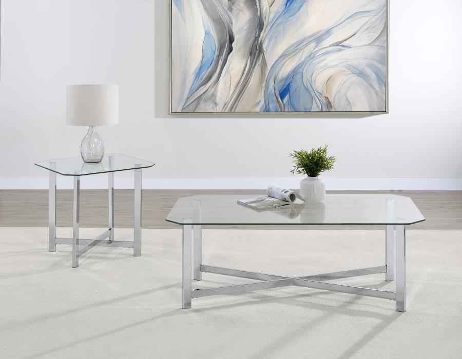 Cronin 2-piece Tempered Glass Top Coffee Table Set Chrome