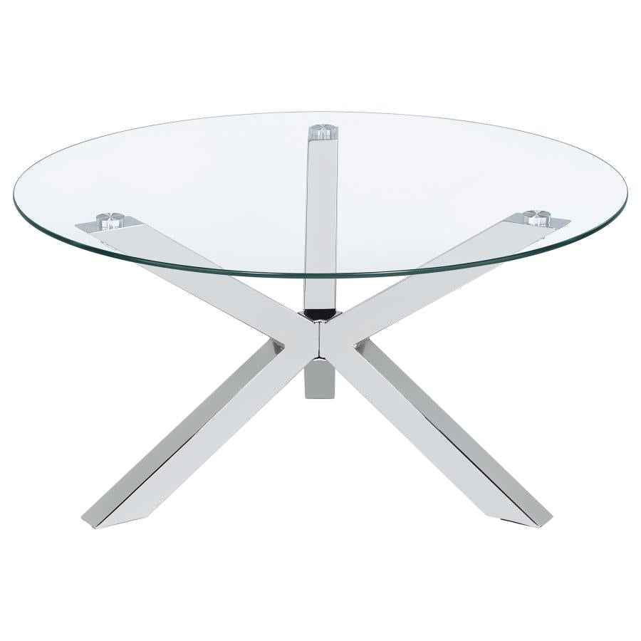 Kenzie Round Tempered Glass Top Cocktail Coffee Table Chrome