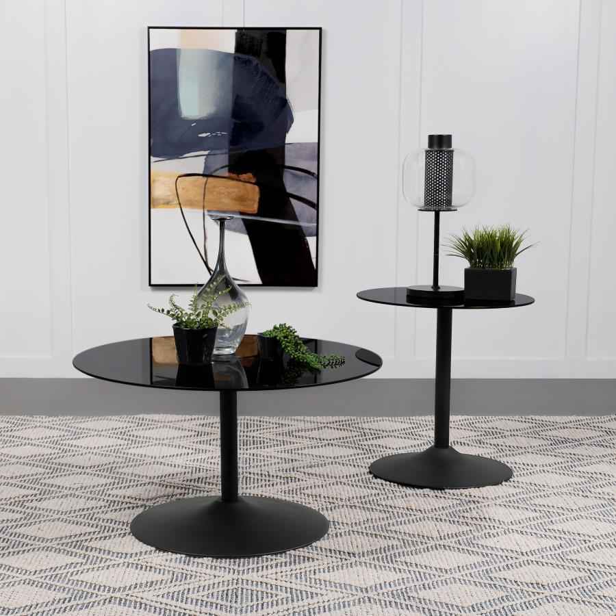 Ganso Round Metal End Table With Tempered Glass Top Black - Home & Sleep Outlet