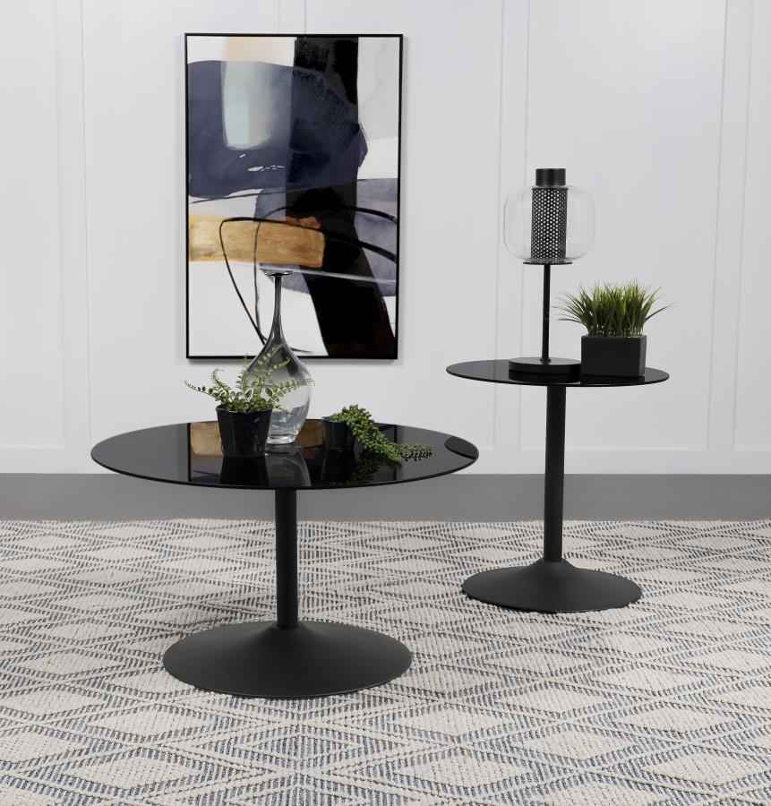 Ganso 2-piece Round Glass Top Coffee and End Table Set Black - Home & Sleep Outlet