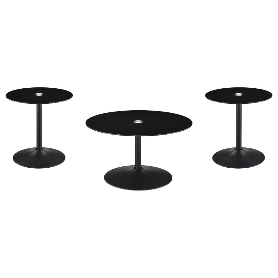 Ganso 3-piece Round Glass Top Coffee and End Table Set Black - Home & Sleep Outlet