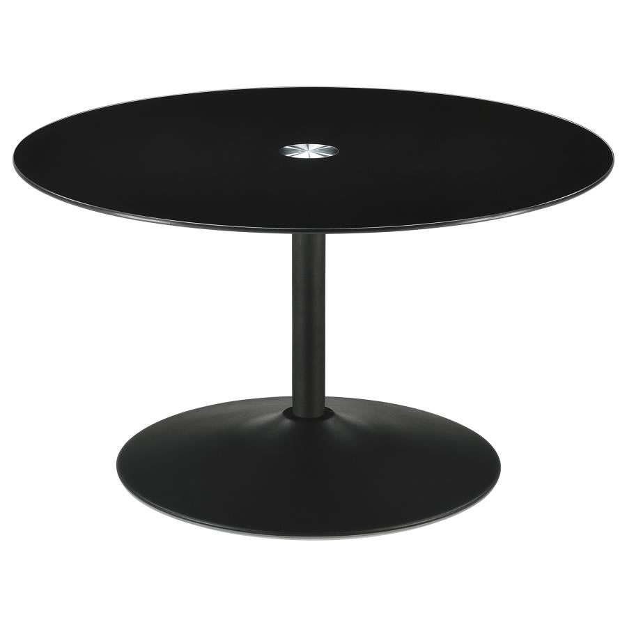 Ganso Round Metal Coffee Table With Tempered Glass Top Black - Home & Sleep Outlet