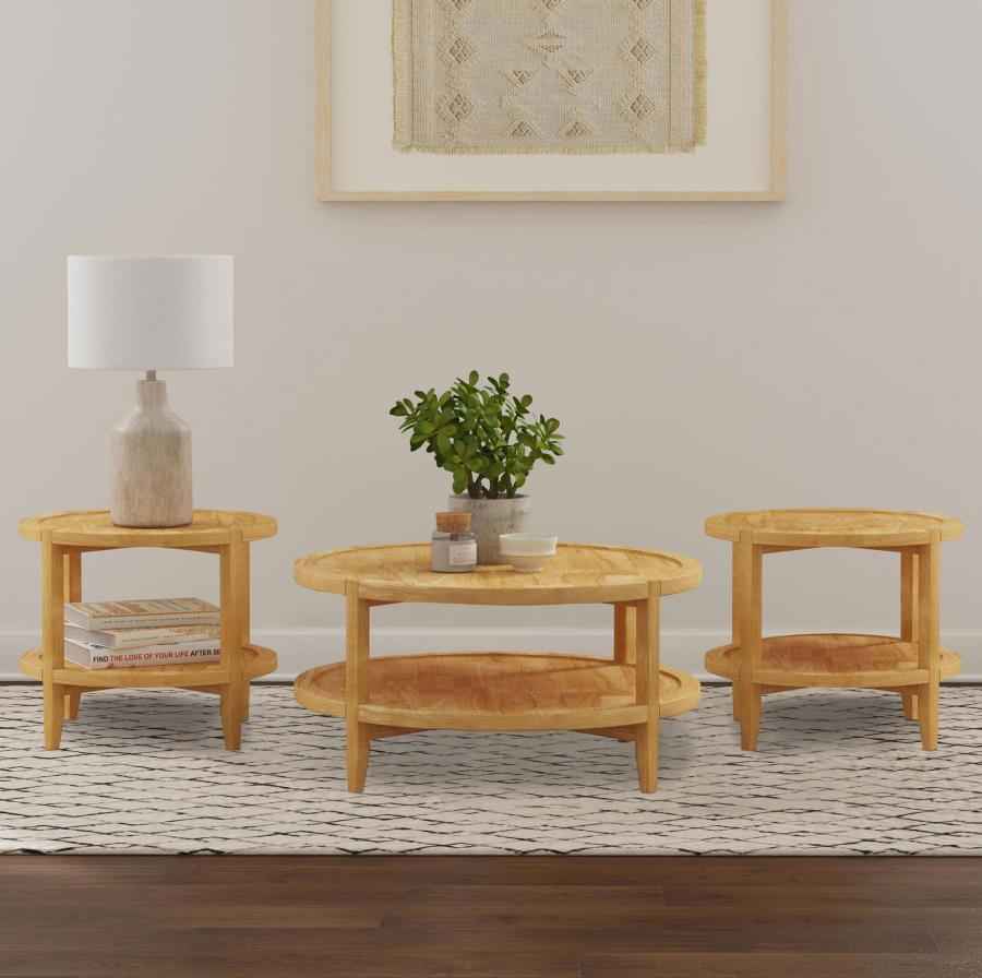 Camillo 3-piece Round Coffee and End Table Set Maple - Home & Sleep Outlet