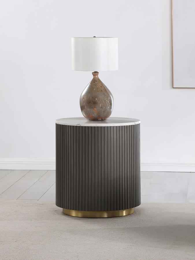 Jason Round White Marble Top Side End Table Charcoal