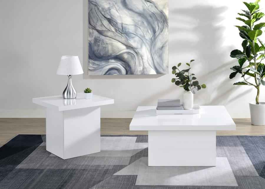 Devar 2-piece Square Coffee End Table Set White High Gloss