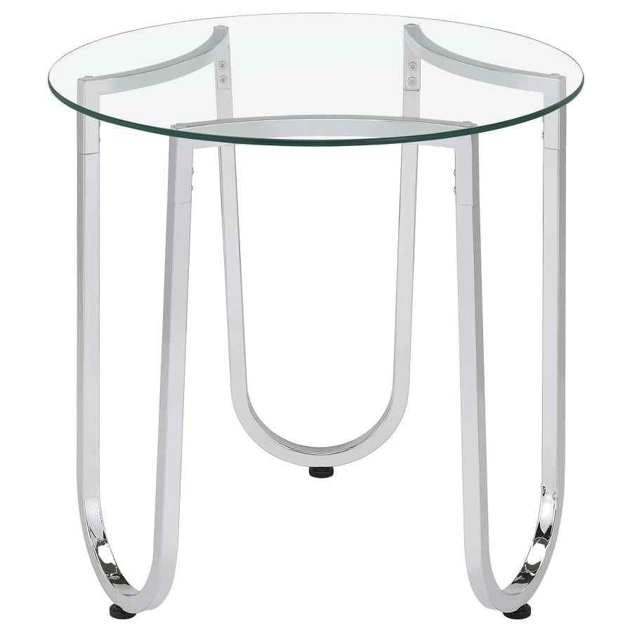 Beller Round Tempered Glass Top End Side Table Chrome