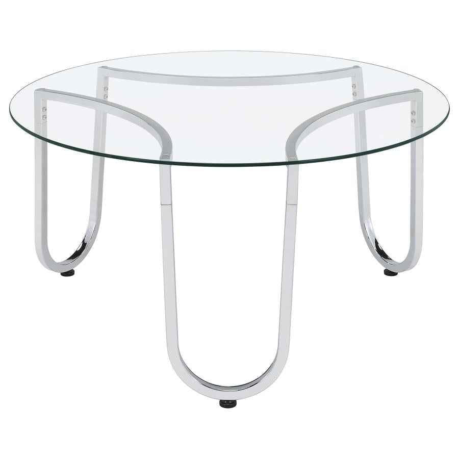 Beller Round Tempered Glass Top Cocktail Coffee Table Chrome