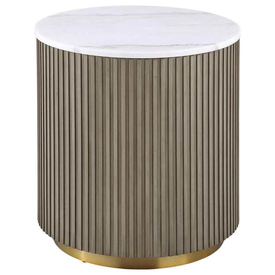 Jason Round White Marble Top Side End Table Greige