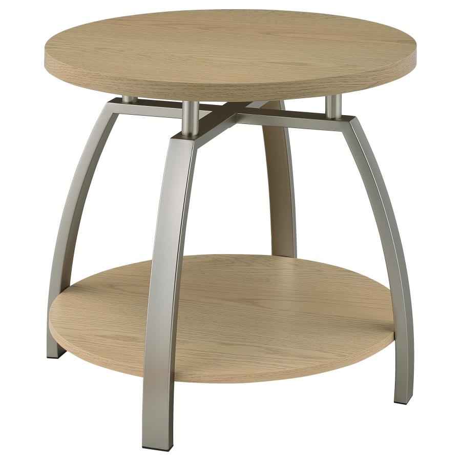 Dacre Round Engineered Wood Top Side End Table Greige