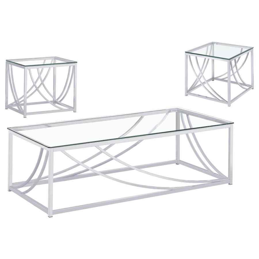 Lille 3-piece Glass Top Coffee And End Table Set Chrome