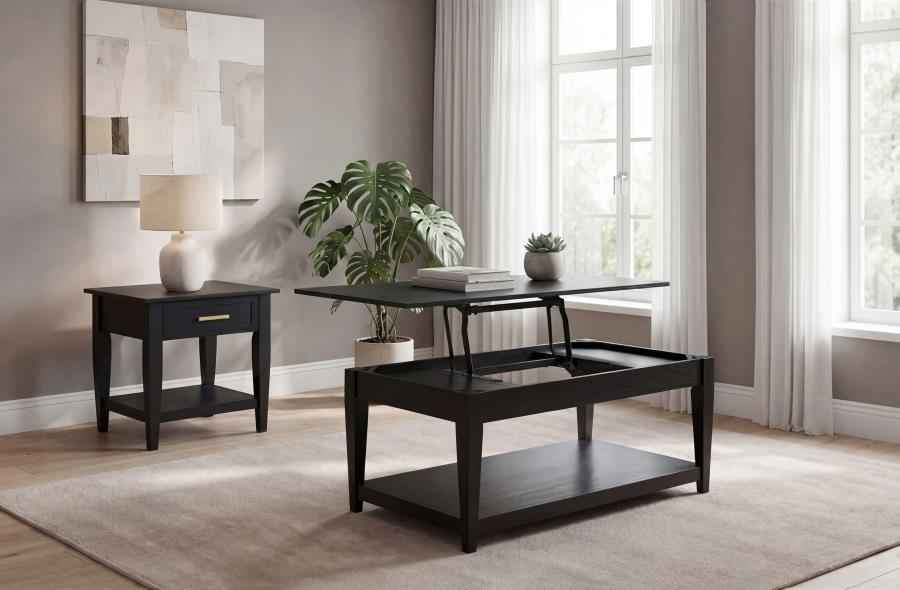 Lindenton 2-piece Wood Lift-Top Coffee and End Table Set Black