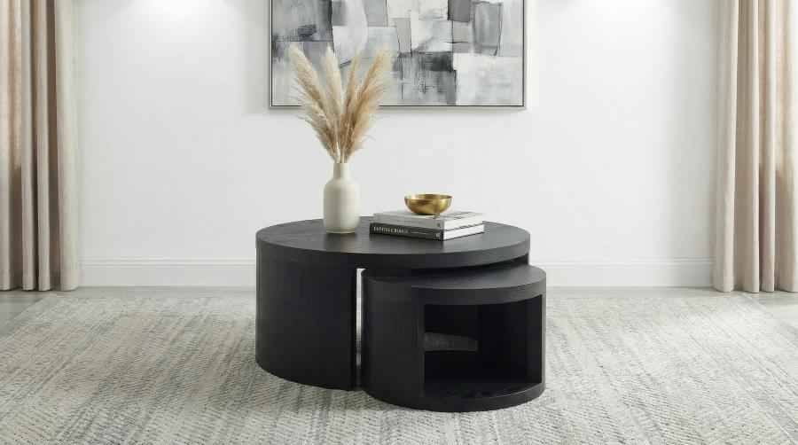 Sweeney 2-piece Round Wood Occasional Nesting Table Set Black