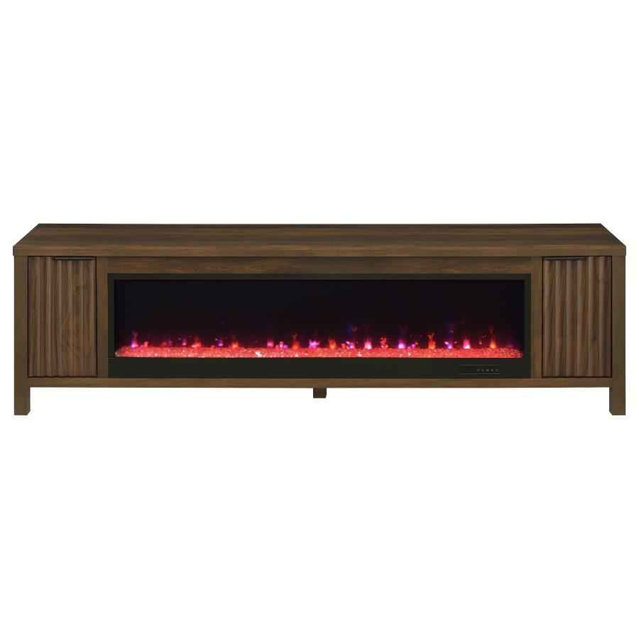 Carey 79-inch TV Stand Fireplace Media Console Dark Pine