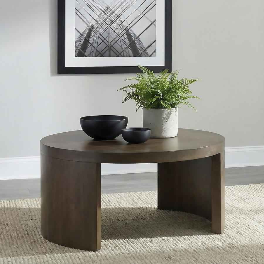 Sweeney 39-inch Round Wood Occasional Cocktail Coffee Table Dark Walnut
