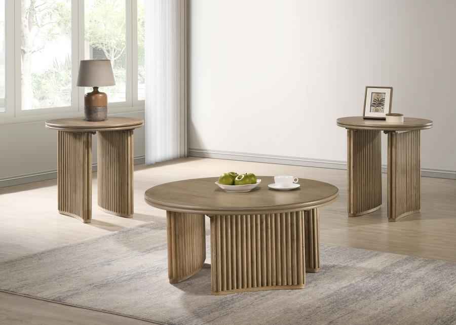 Adina 3-piece Round Coffee Table Set Distressed Light Brown
