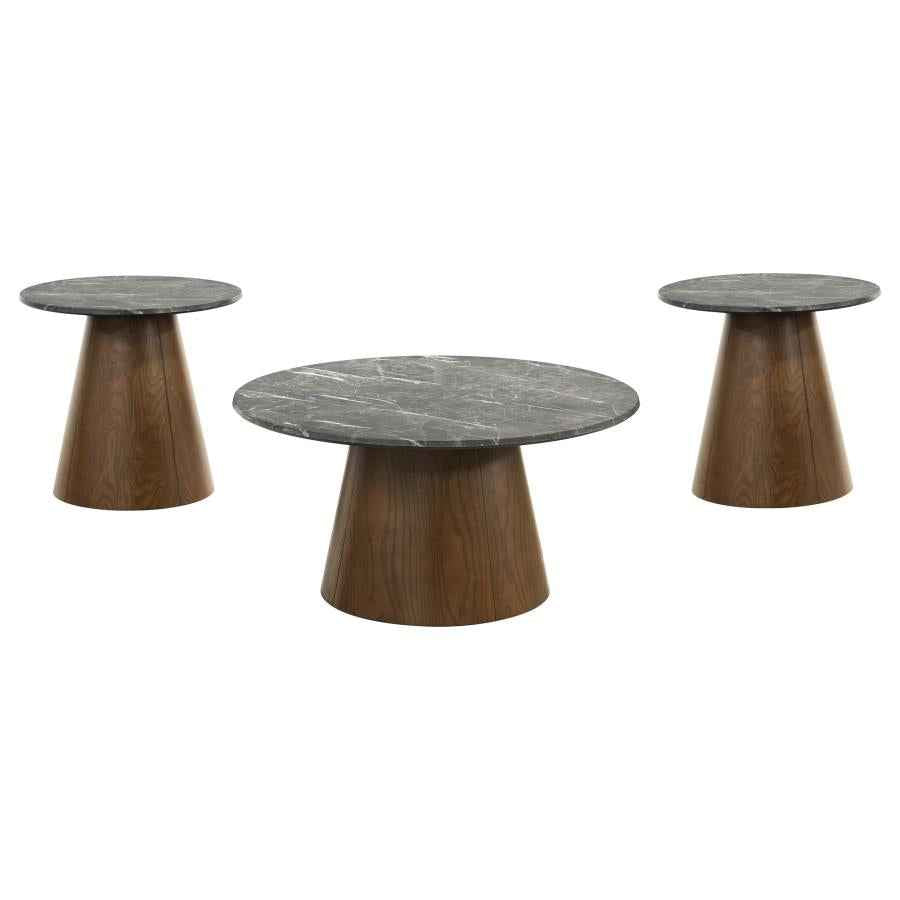 Franklin 3-piece Round Pedestal Coffee Table Set Grey and Dark Brown - Home & Sleep Outlet