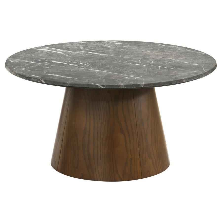 Franklin 3-piece Round Pedestal Coffee Table Set Grey and Dark Brown - Home & Sleep Outlet