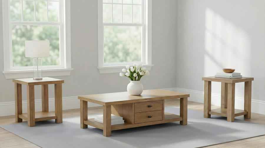 Beasley 3-Piece Wood Coffee Table Set Golden Oak - Home & Sleep Outlet