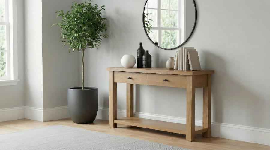 Beasley 2-Drawer Wood Console Table Golden Oak - Home & Sleep Outlet