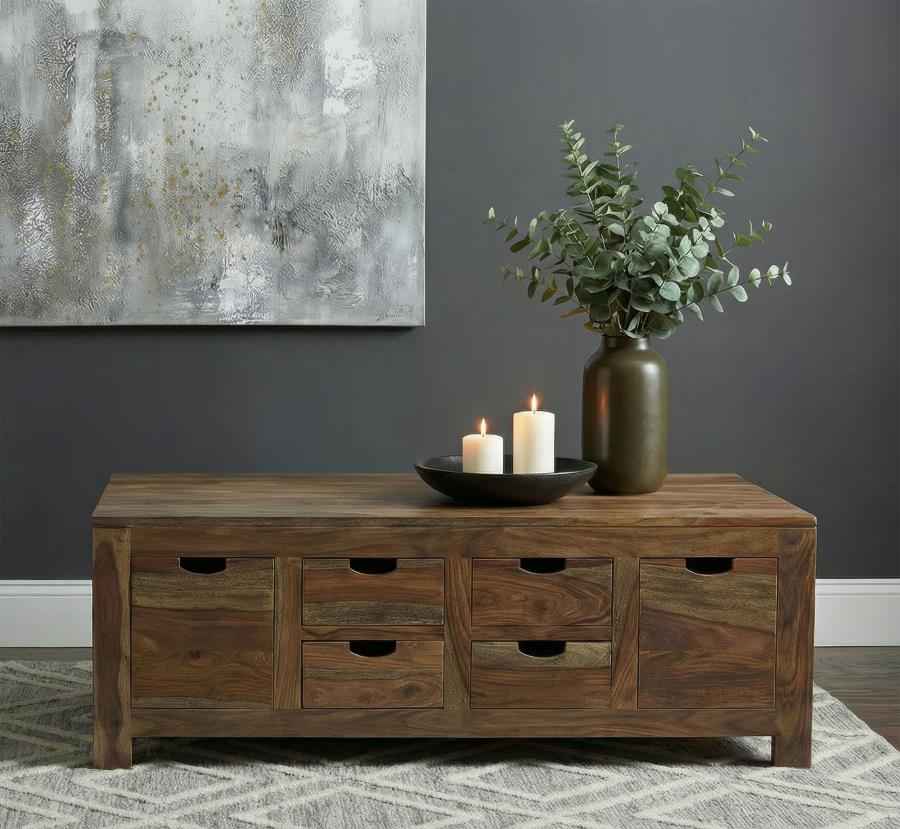 Esther 6-drawer Solid Wood Coffee Table Natural Sheesham - Home & Sleep Outlet