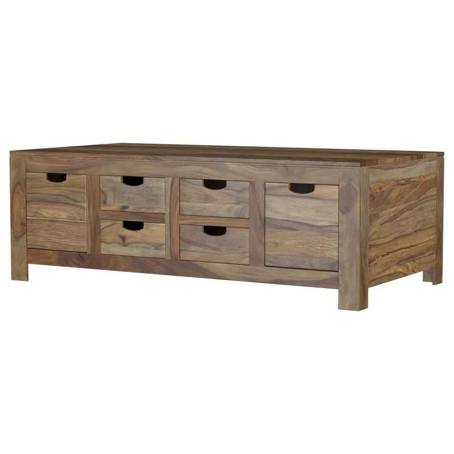 Esther 6-drawer Solid Wood Coffee Table Natural Sheesham - Home & Sleep Outlet