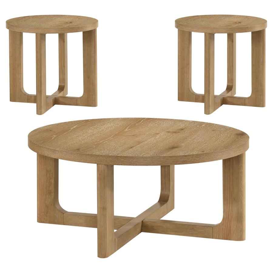 Kessler 3-piece Round Sculptural Wood Coffee Table Set Light Oak