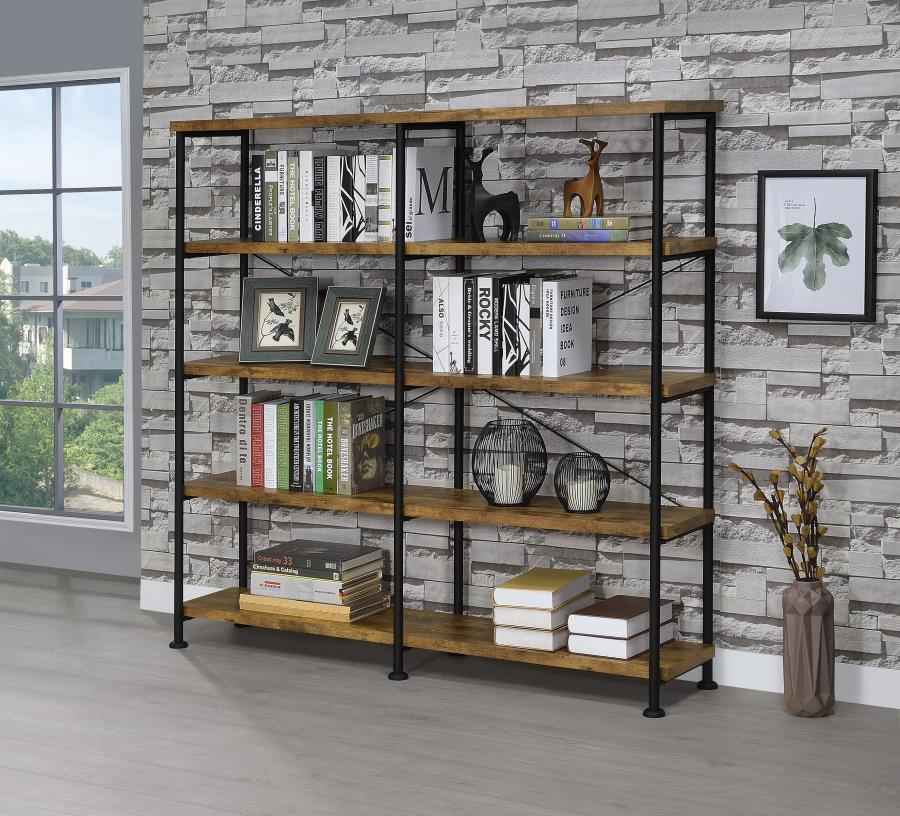 Analiese 63-inch 4-shelf Double Bookshelf Rustic Nutmeg